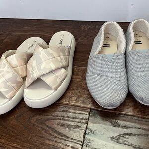 TOMS Camo Slides and Gray Slip-On Shoes